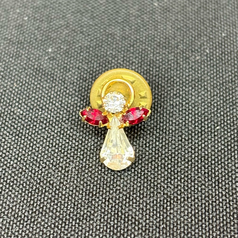 Vintage Angel Pin, Costume Gold, Rhinestones